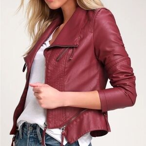 LULU’S Up On A Tuesday Burgundy Vegan Leather Jacket